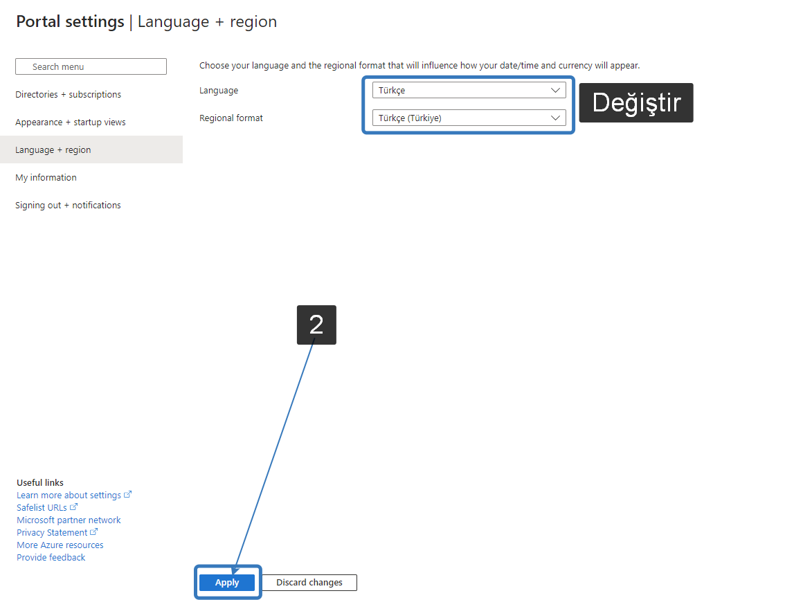 Azure Tutorial 2024 2 - Azure Portal'ı Dil Ayarlarını Değiştirme ...